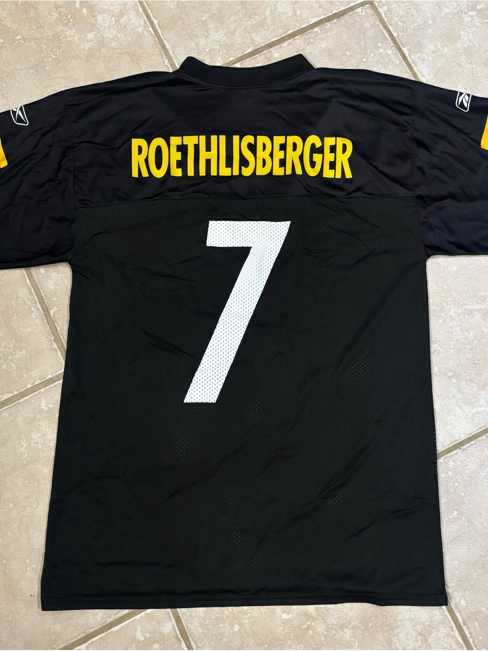 Reebok Black Football Jersey with Yellow Name and White Number 7